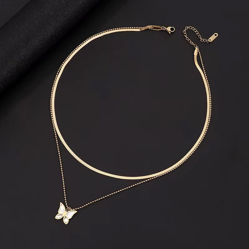 Golden Flutter Butterfly Layered Necklace