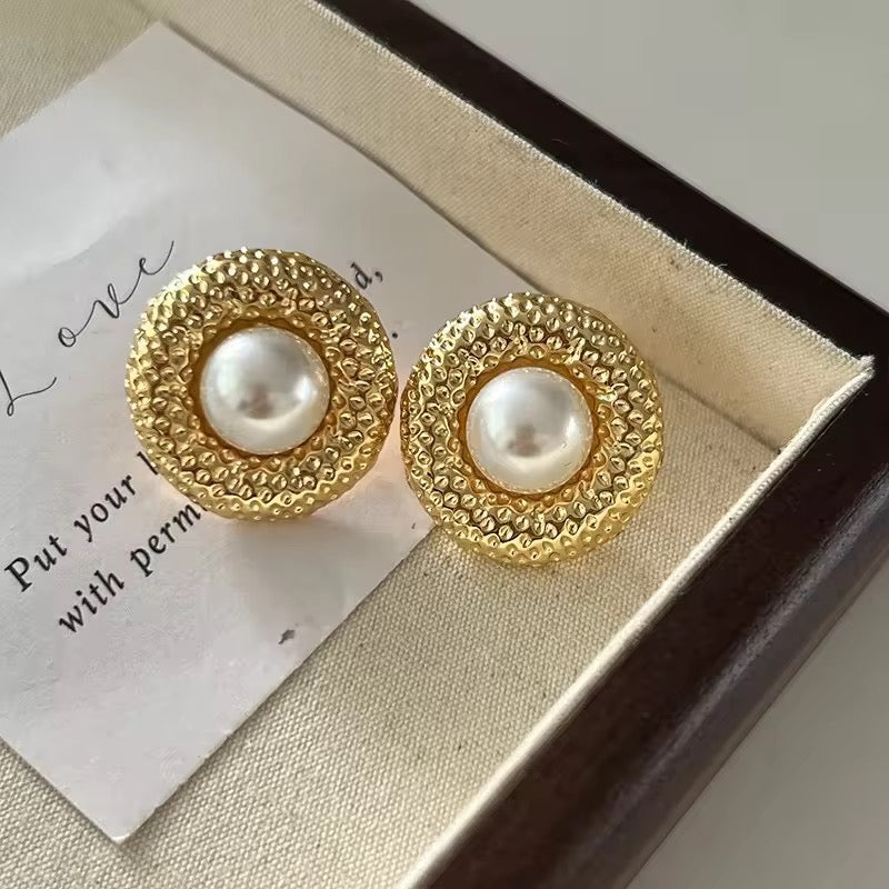 Textured Halo Pearl Studs